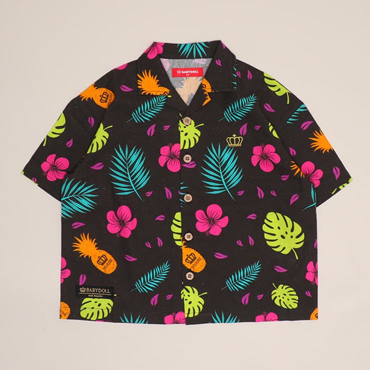 ブラック | 親子お揃い リゾート総柄半袖シャツ 1609K | BABYDOLL