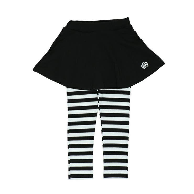 10無地/ブラック×ボーダー | スカート付きウルトラストレッチパンツ 10分丈スカッツ 6327K | BABYDOLL