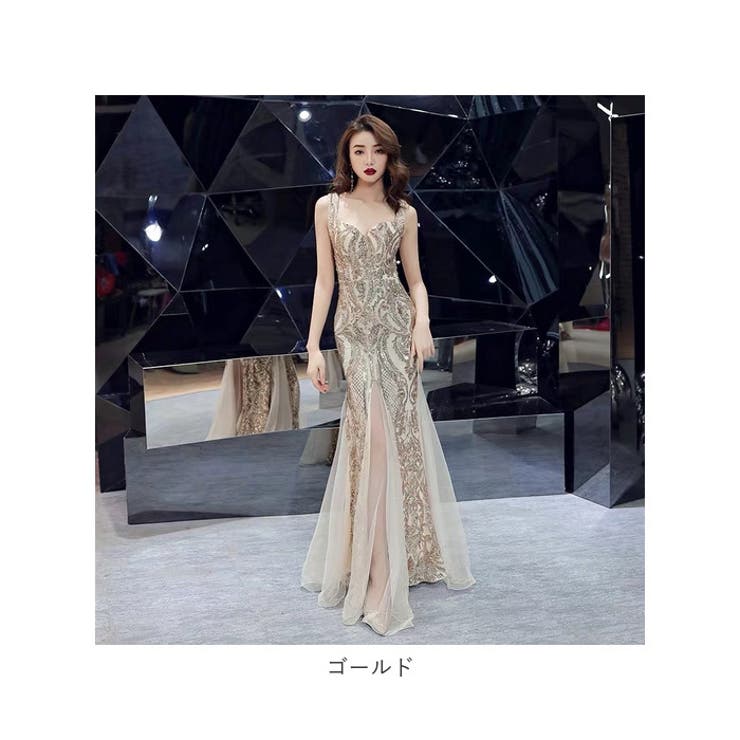 タイトドレス イブニングドレス 花飾り 胸元セクシー チュール