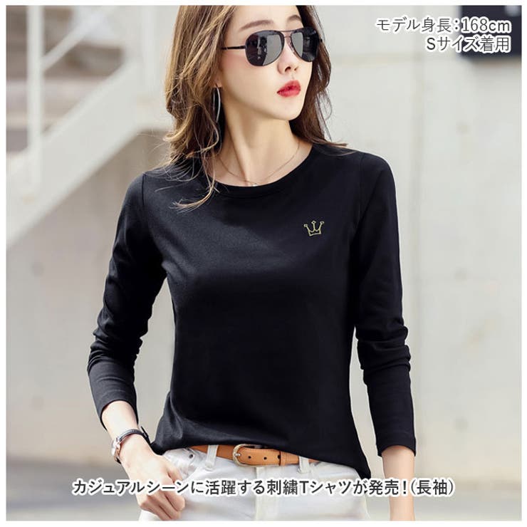 Tシャツ レディース クルーネック 刺繍 長袖 oudgzr304 | BACKYARD FAMILY | 詳細画像2 