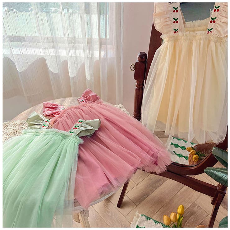 カタログギフトも！ キッズ ベビー チュールドレス ybbdress5098[品番 チェリー刺繍 80（75cm～）以上