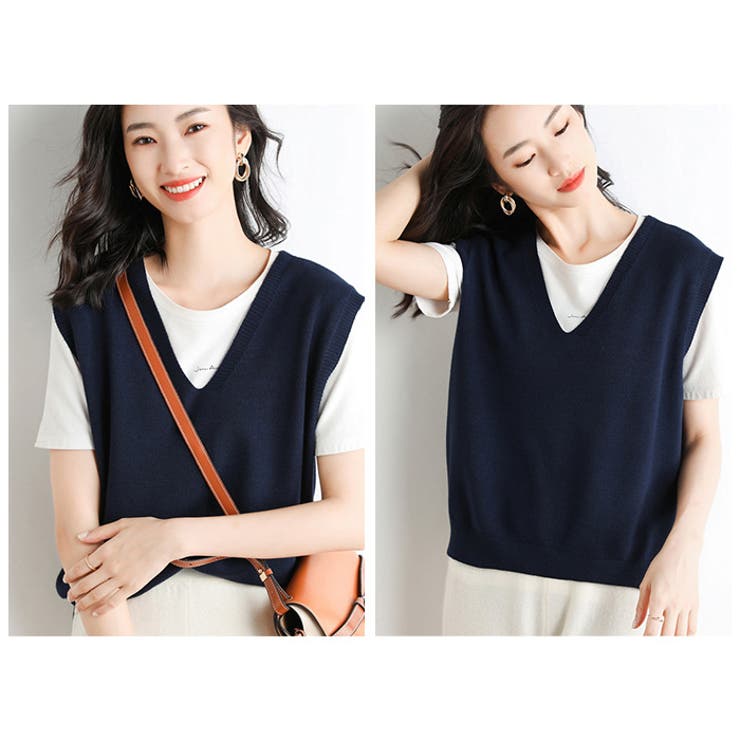 ニット ベスト Vネック 春秋冬 ysvest5258[品番：BCYW0022752