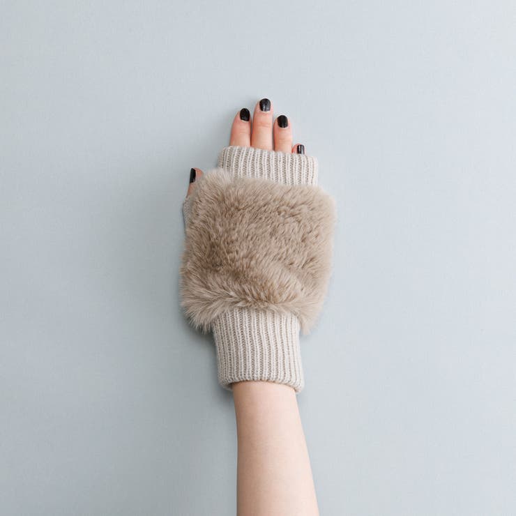 WOMEN フェイクファー付きフィンガーレスニットグローブ | BACKYARD FAMILY | 詳細画像2 