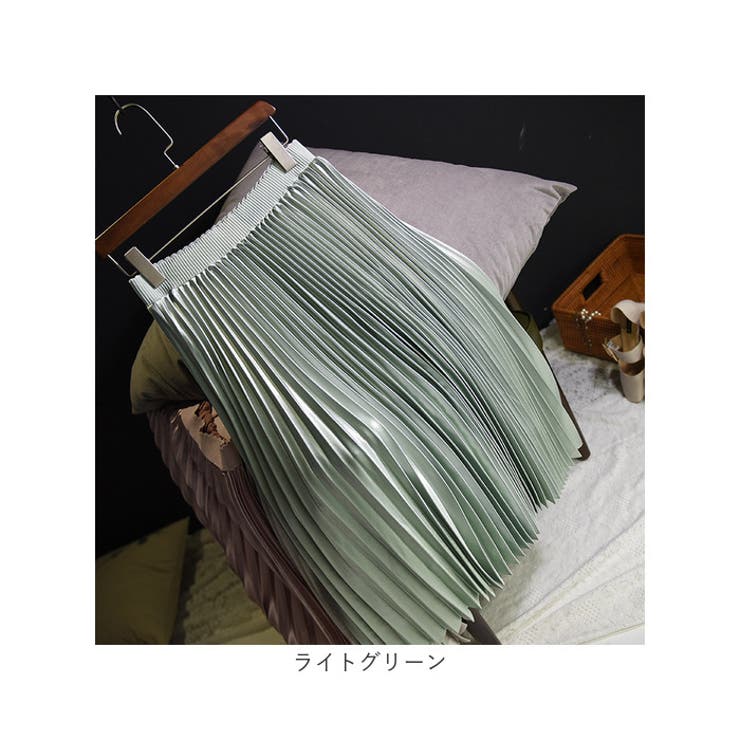 ライトグリーン プリーツロングスカート （ジョーゼットプリーツ