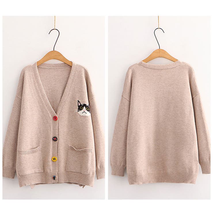 カーディガン 猫柄 刺繍 ysto5327[品番：BCYW0025578]｜BACKYARD