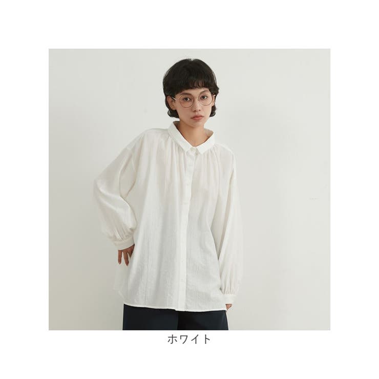 表面しわ感素材長袖ルーズフィットシャツブラウス[品番