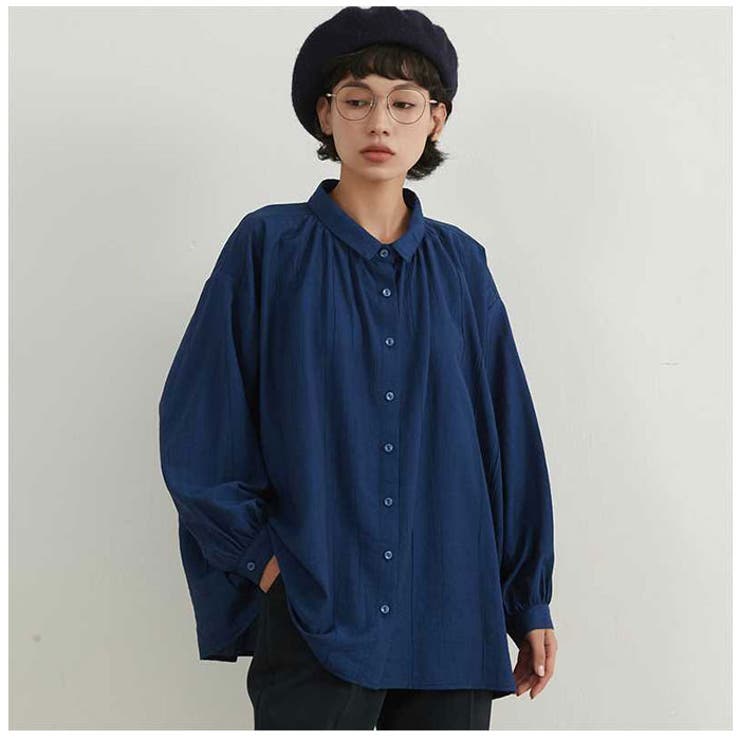 表面しわ感素材長袖ルーズフィットシャツブラウス | BACKYARD FAMILY | 詳細画像8 