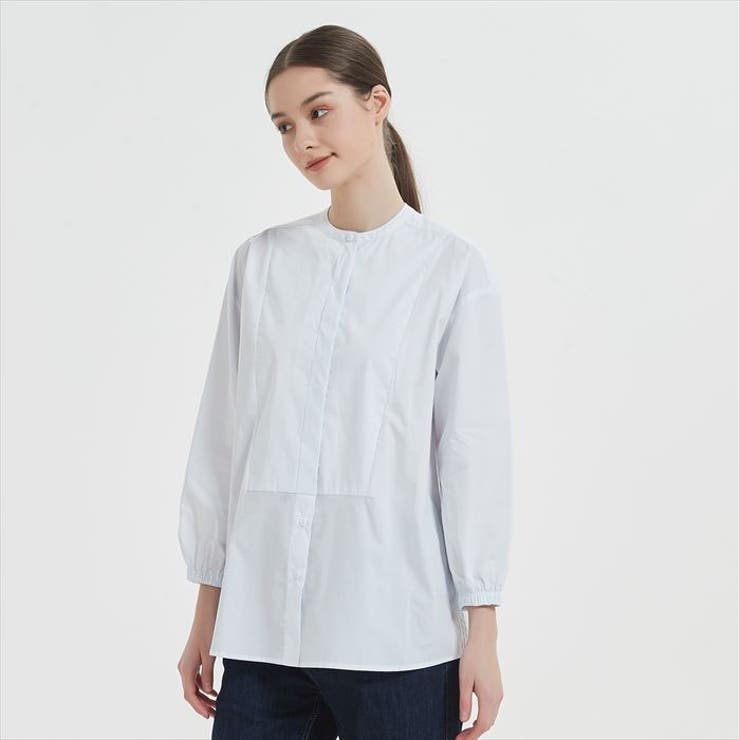 綿100バックギャザー長袖シャツシャツ/ブラウス(半袖/袖なし)