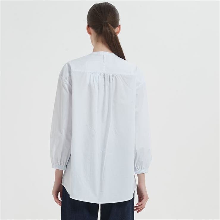 綿100バックギャザー長袖シャツシャツ/ブラウス(半袖/袖なし)