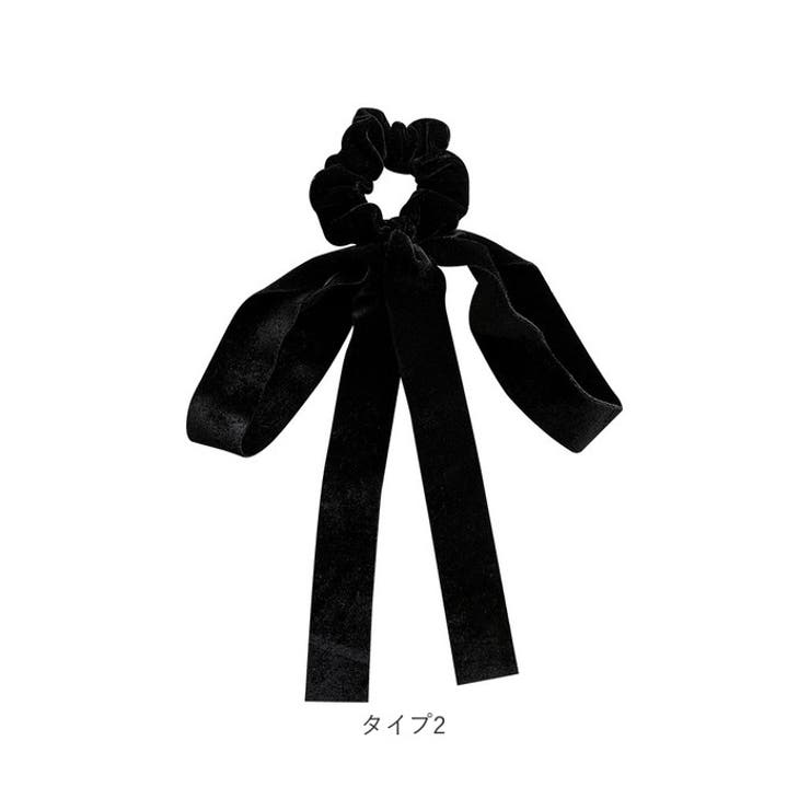 acca スワロフスキーヘアゴム 黒・ピンク ベロアリボンヘアゴム(ヘア