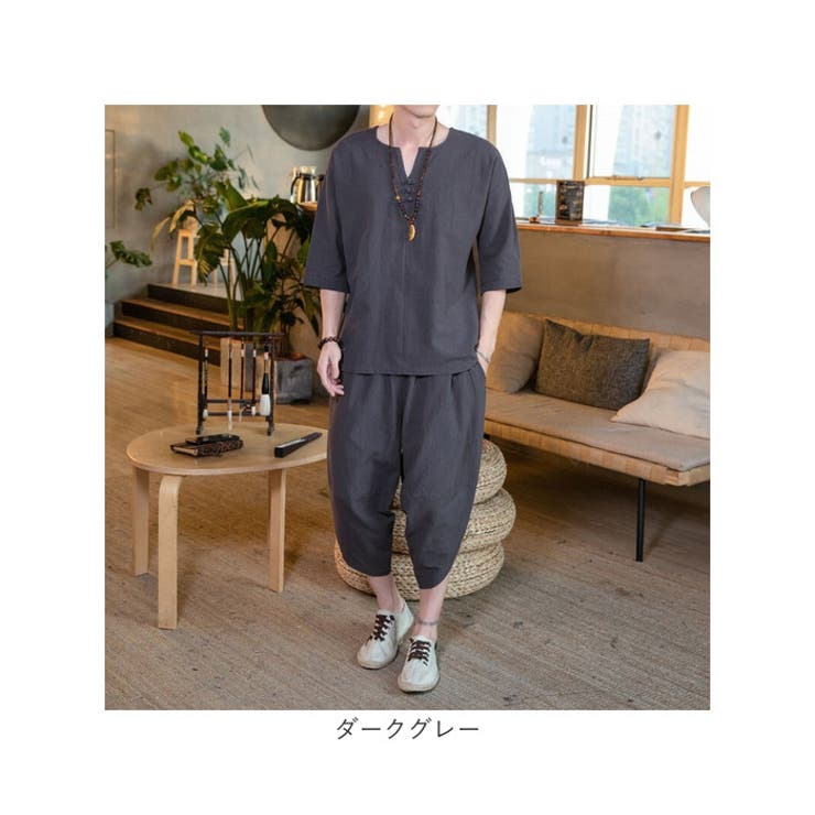 セットアップ メンズ 夏 綿麻 2点セット[品番：BCYW0029597