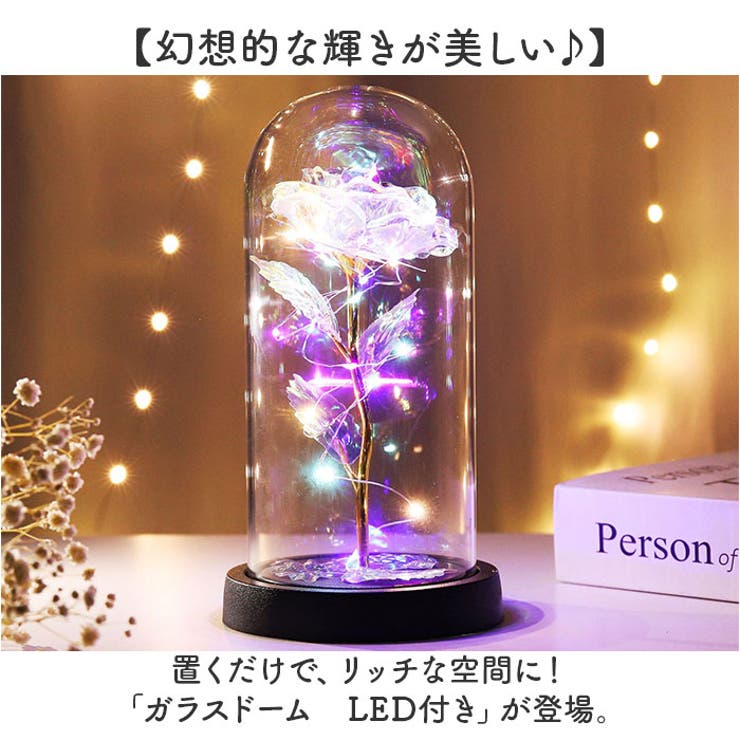 ガラスドーム 飾り おしゃれ LED付き[品番：BCYW0030776