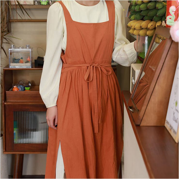 エプロン Vネック 前後着用 2way コットン[品番：BCYW0031593