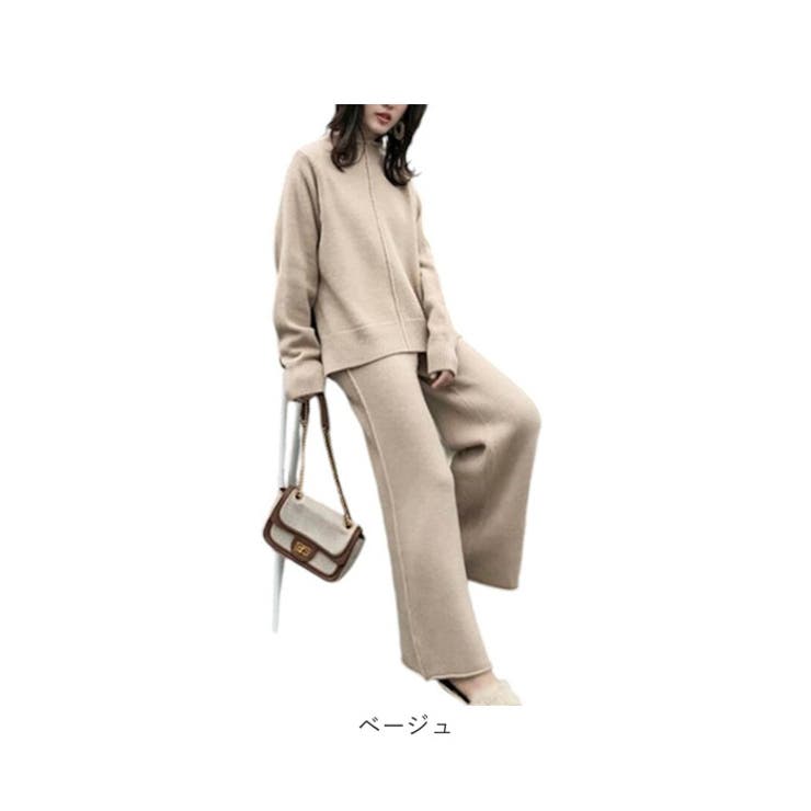ニットセットアップ パンツ 裾ワイド[品番：BCYW0032721