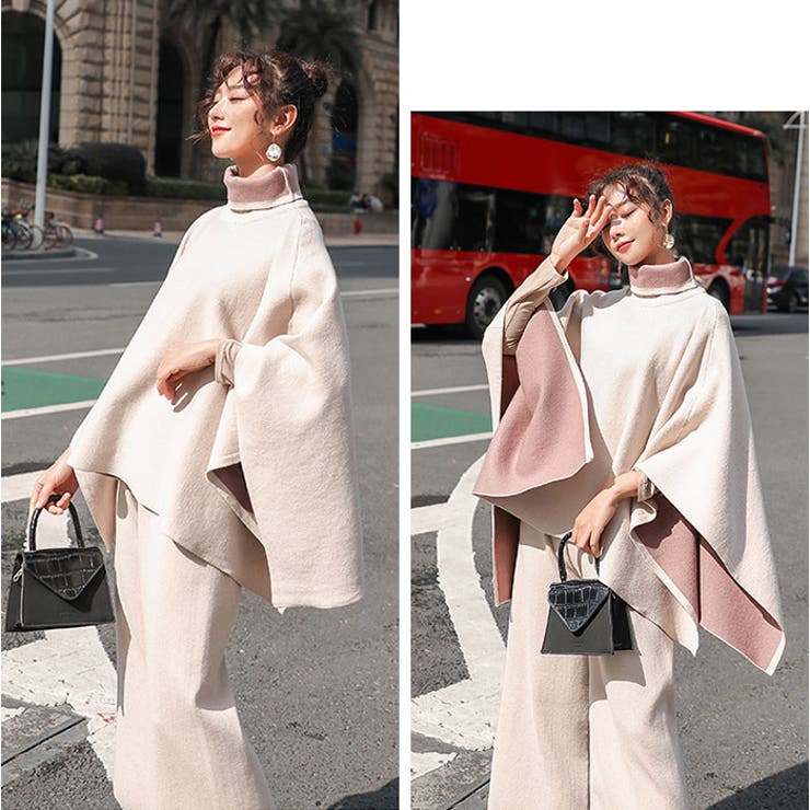 セットアップ ハイネックポンチョ ワイドパンツ[品番 セットアップ ハイネックポンチョ ワイドパンツ[品番