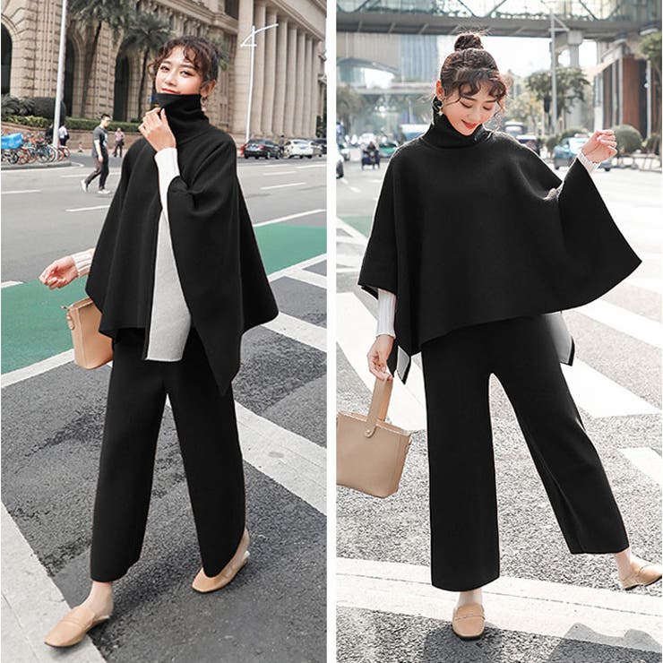 入荷nowオンラインストア セットアップ ハイネックポンチョ ワイドパンツ[品番 トップス