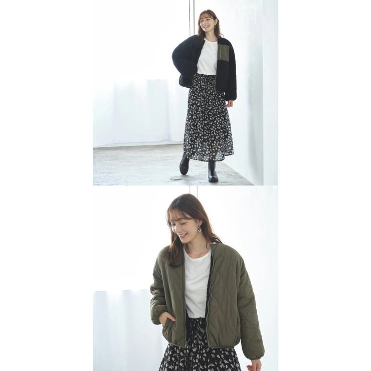 リバーシブル】ふわふわボアノーカラーブルゾン[品番