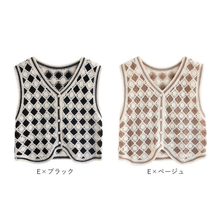 ファッション特集 ベスト ニット おしゃれ[品番：BCYW0035900 編み クロシェ トップス