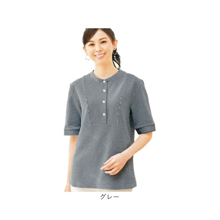 ☆ グレー ☆ Mサイズ ☆ 日本製＜ＣＯＯＬＭＡＸ＞のびのびジャージブラウス ブラウス レディース 日本製 ジャージブラウス 半袖ブラウス 日本製＜COOLMAX＞のびのびジャージブラウス[品番