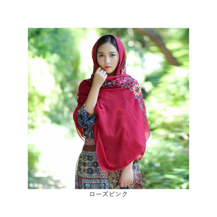 刺繍ストール 花柄 大判[品番：BCYW0038360]｜BACKYARD FAMILY