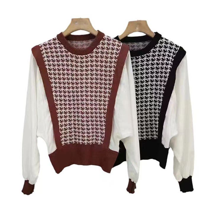 ニットトップス チドリ柄 ボリューム袖 | BACKYARD FAMILY | 詳細画像6 