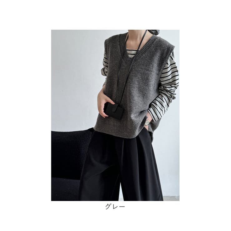 ニットベスト レディース Vネック 無地 ボタン | BACKYARD FAMILY | 詳細画像16 