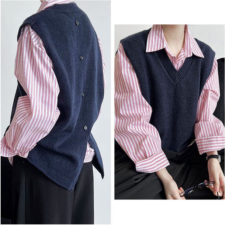 ニットベスト レディース Vネック 無地 ボタン | BACKYARD FAMILY | 詳細画像6 