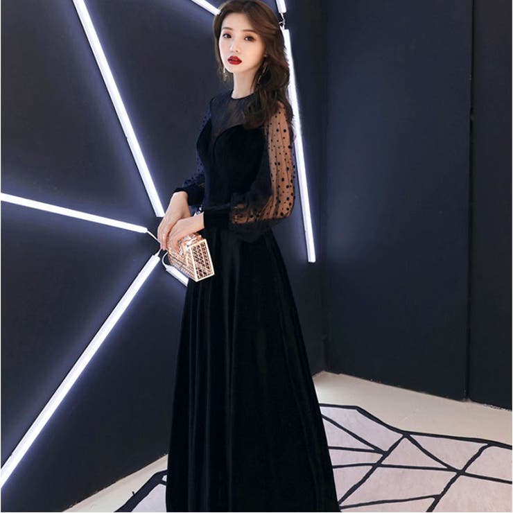 パーティドレス シースルー袖 ロング[品番：BCYW0039325]｜BACKYARD