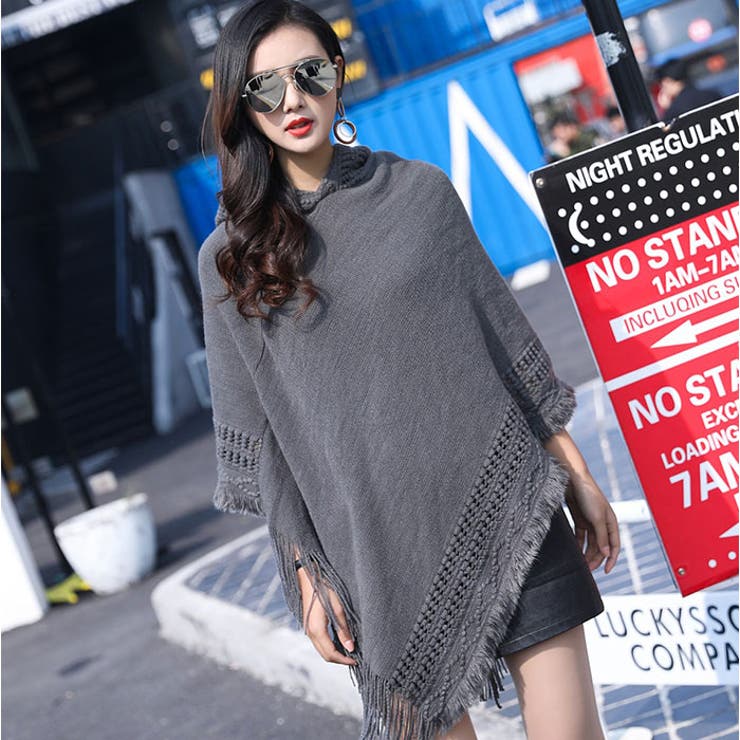 ポンチョカーディガン ニット フード付き | BACKYARD FAMILY | 詳細画像9 