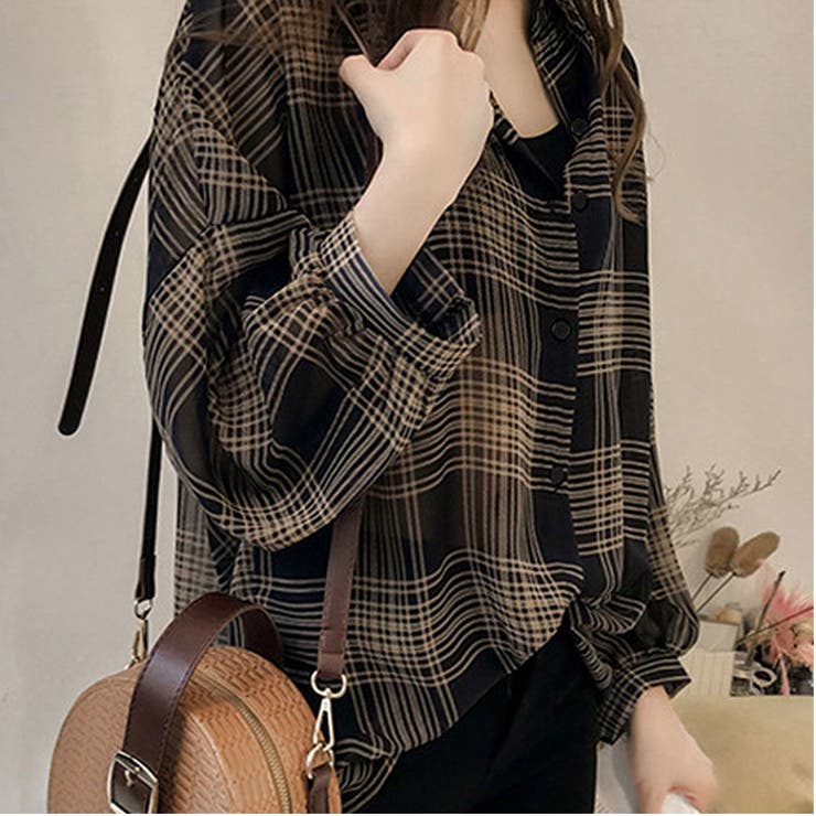 長袖チェックシアーシャツブラウス | BACKYARD FAMILY | 詳細画像3 