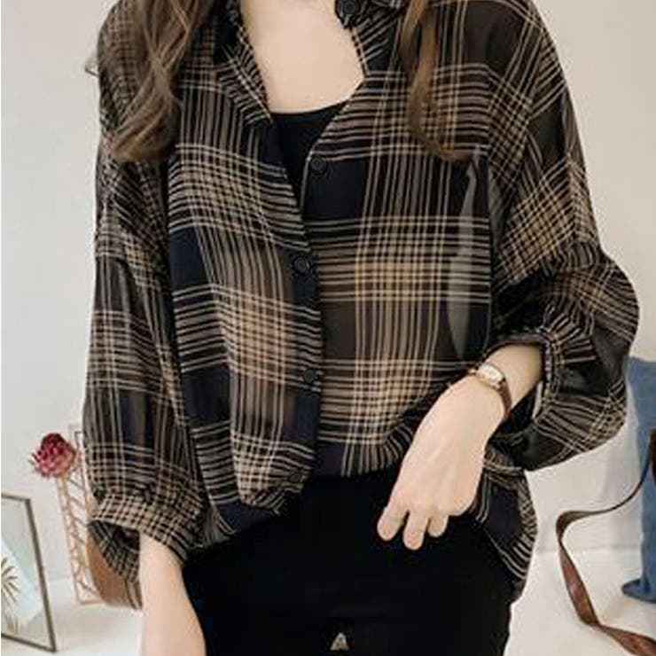 長袖チェックシアーシャツブラウス | BACKYARD FAMILY | 詳細画像4 