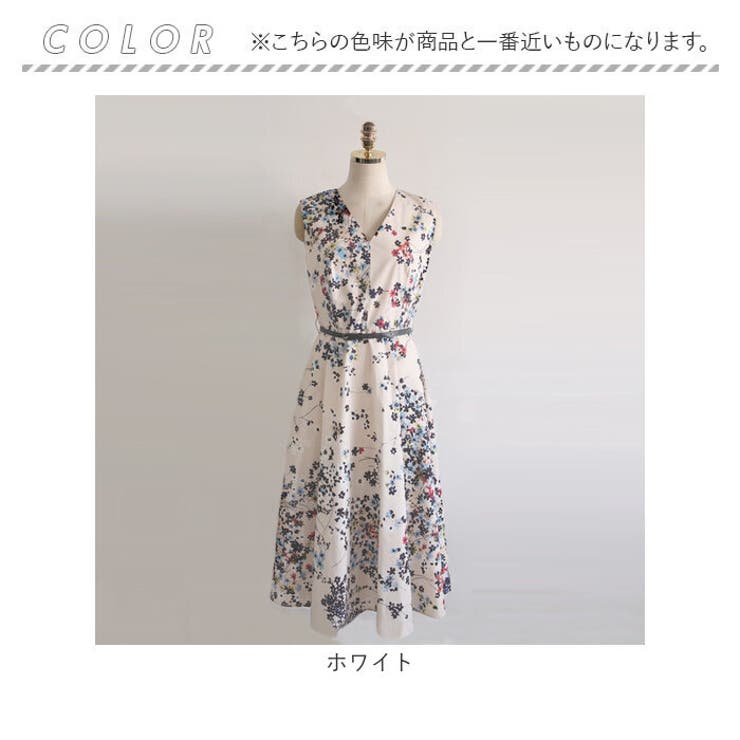 花柄ワンピース Aライン ノースリーブ フレアワンピ 白 | BACKYARD FAMILY | 詳細画像14 