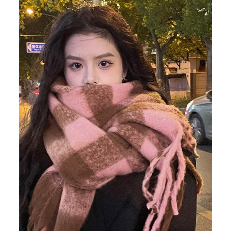 ピンクブラウンブロックチェックマフラー | BACKYARD FAMILY | 詳細画像4 