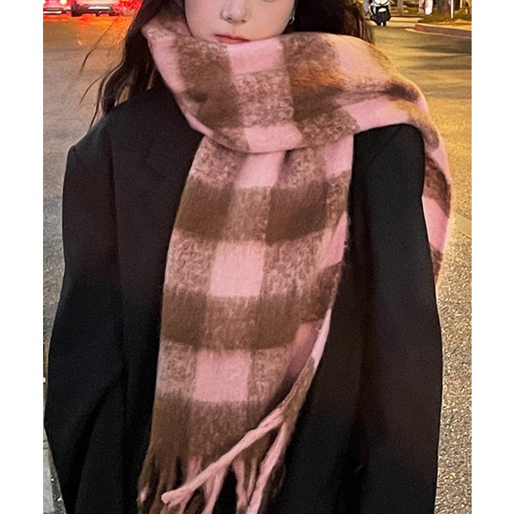 ピンクブラウンブロックチェックマフラー | BACKYARD FAMILY | 詳細画像6 