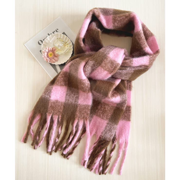 ピンクブラウンブロックチェックマフラー | BACKYARD FAMILY | 詳細画像8 