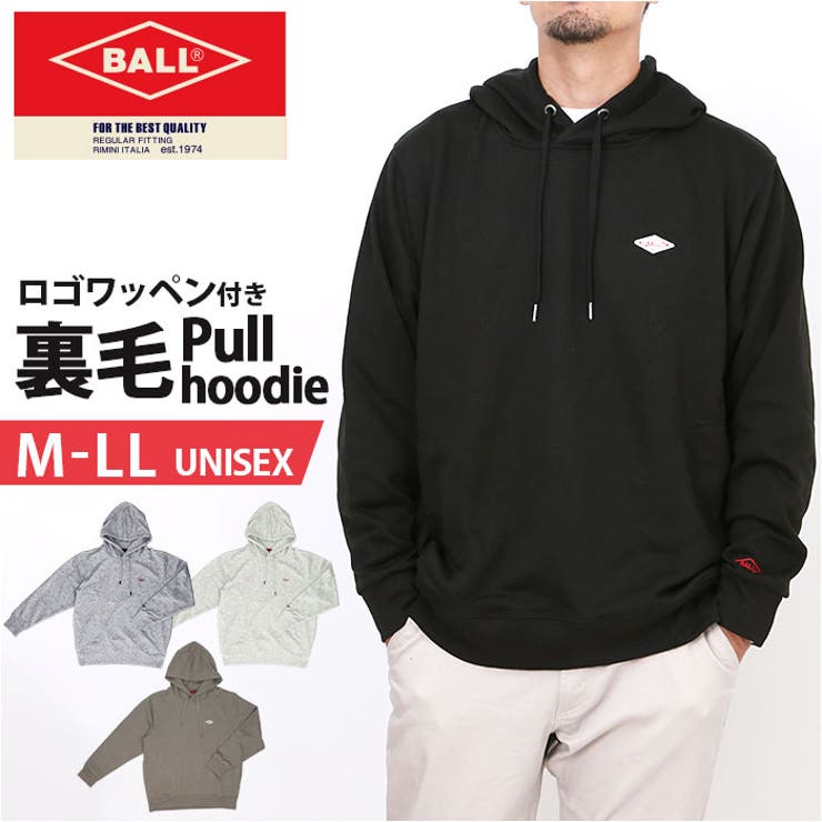 BALL 裏毛 ワッペン付きプルパーカー[品番：BCYW0033059
