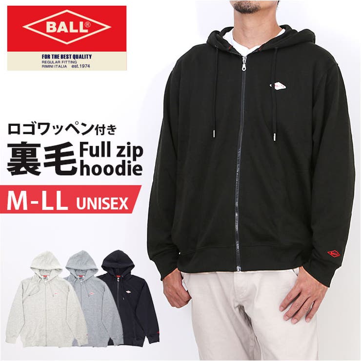 BALL 裏毛 ワッペン付きフルジップパーカー | BACKYARD FAMILY | 詳細画像1 