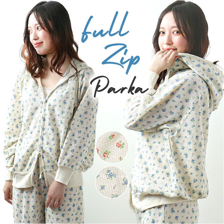 JEMORGAN レディース ワッフル花柄フルジップパーカ | BACKYARD FAMILY | 詳細画像1 