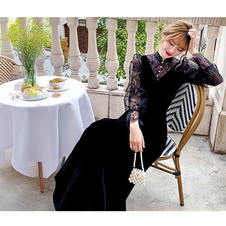 パーティロングドレス ベロア生地 お呼ばれ | BACKYARD FAMILY | 詳細画像4 