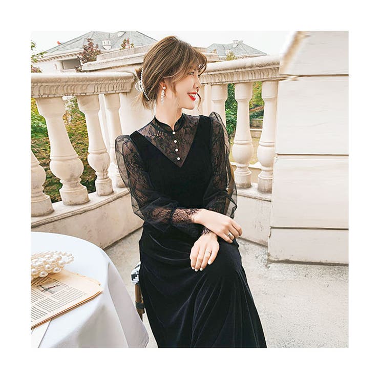 パーティロングドレス ベロア生地 お呼ばれ | BACKYARD FAMILY | 詳細画像5 