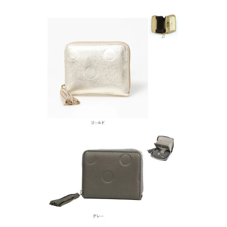 ⚠️箱なし⚠️perche ペルケ ドット ジャバラカードウォレット グレー ドット型押し・ジャバラカードウォレット｜perche（ペルケ