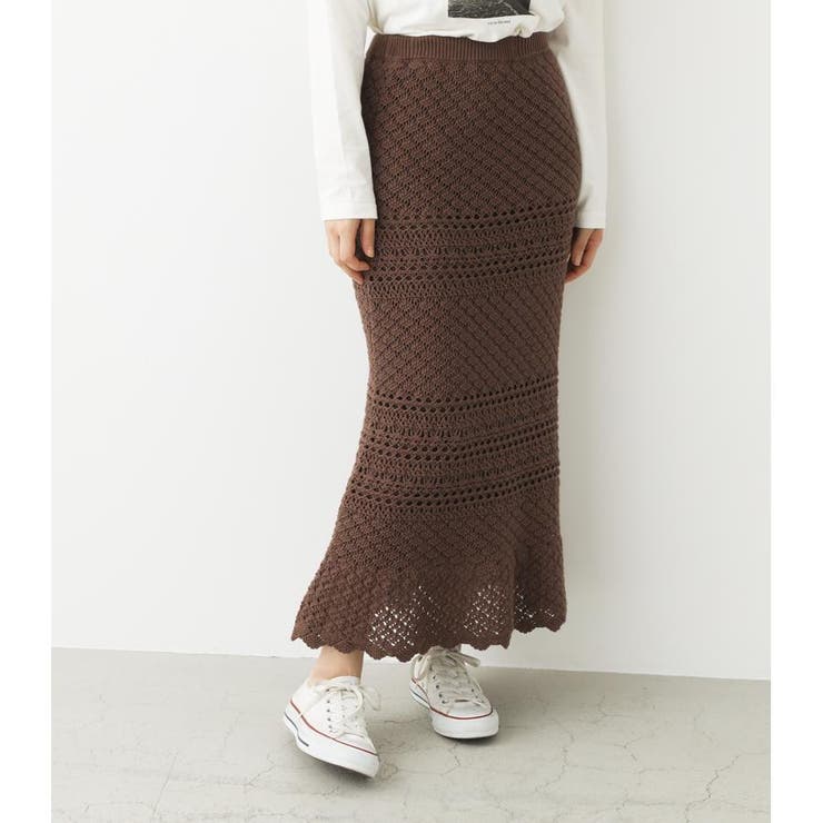 かぎ編み風ヘムフレアスカート 最新デザインの 【SALE／94%OFF】 ロングスカート マキシスカート