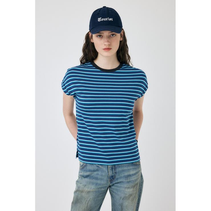 BLU | ROLL SLEEVE マルチストライプ TEE | MOUSSY OUTLET