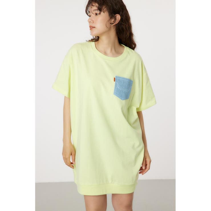 L/YEL1 | Oblong Logo デニムアップリケTワンピース | RODEO CROWNS WIDE BOWL