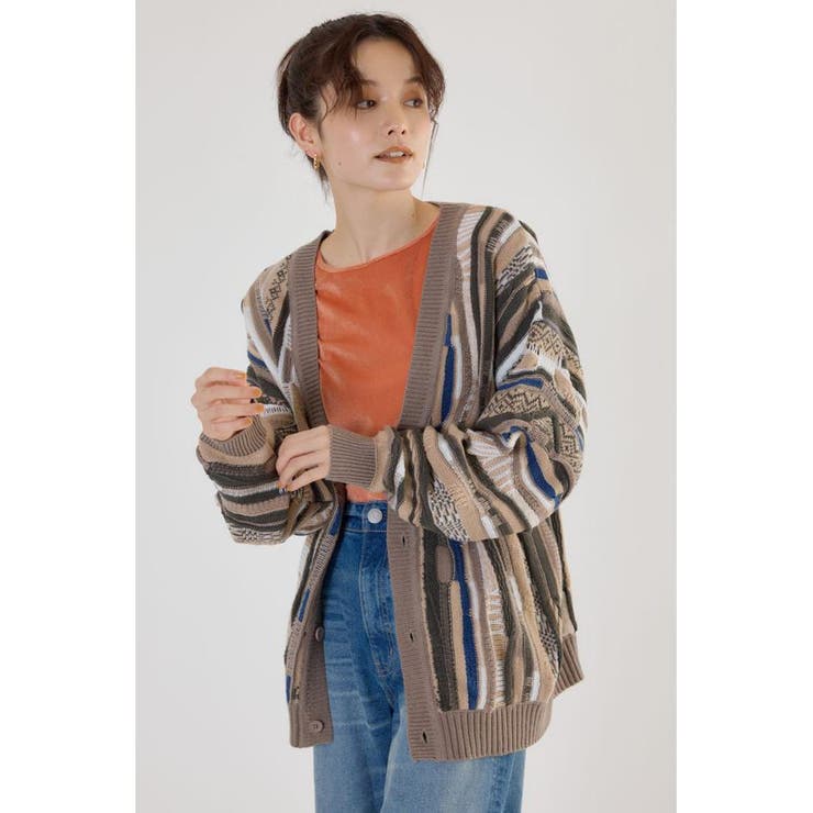 柄BEG5 | 3Dマルチカラーニットカーディガン | RODEO CROWNS WIDE BOWL