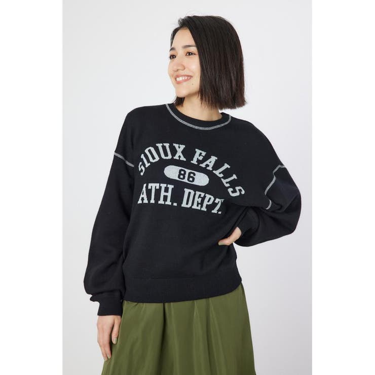 BLK | 配色ステッチカレッジニットトップス | RODEO CROWNS WIDE BOWL