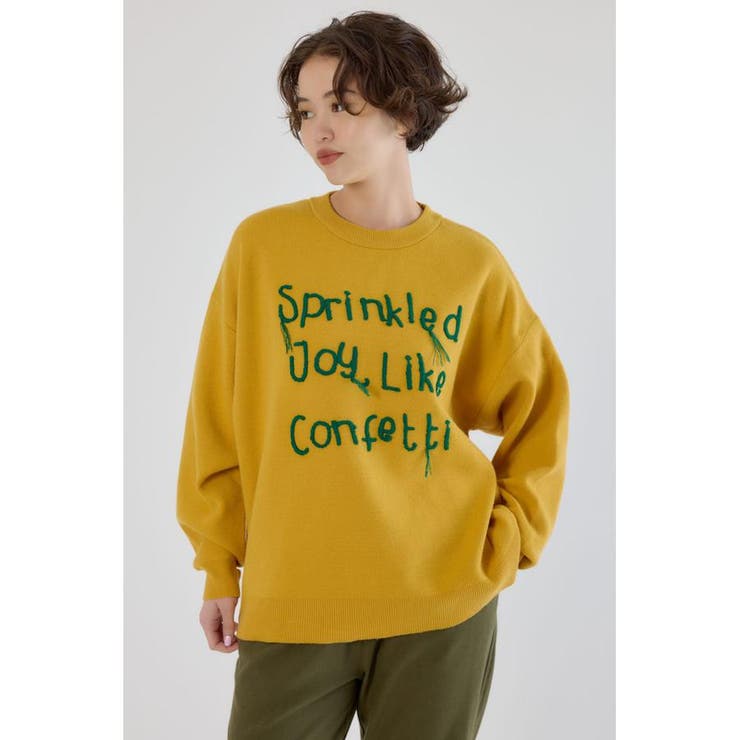 YEL | Frayed Lettering ニットトップス | RODEO CROWNS WIDE BOWL