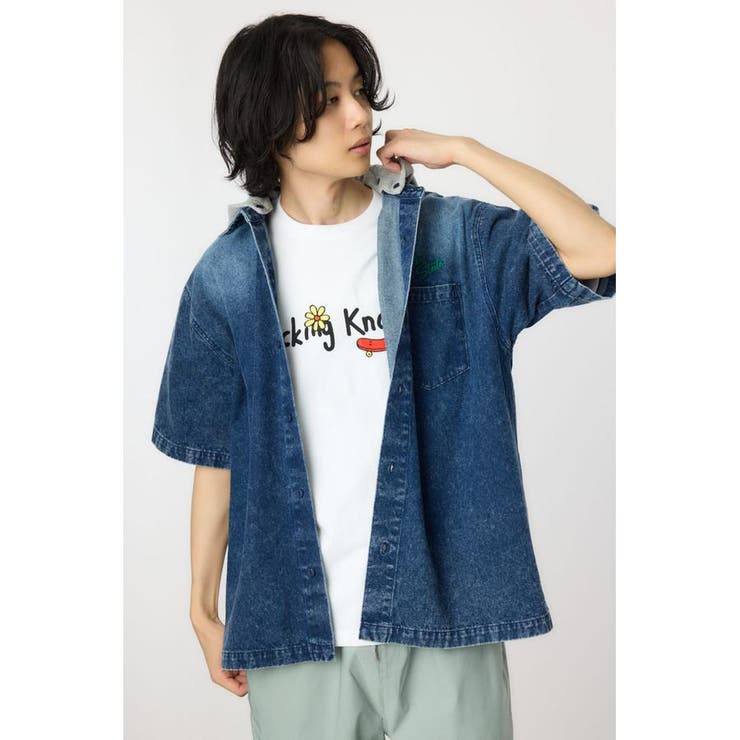 L/BLU1 | バックロゴフードデニムシャツ | RODEO CROWNS WIDE BOWL