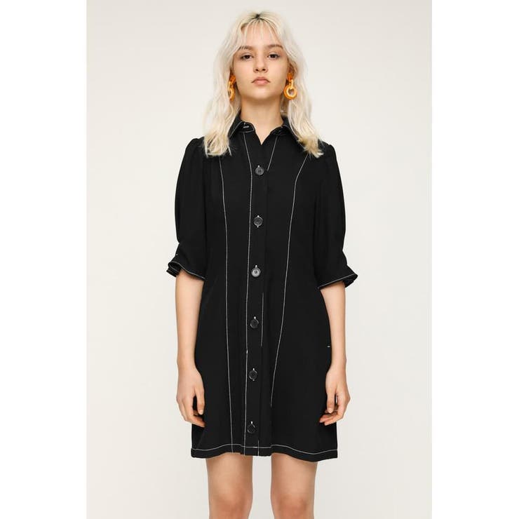 SLY ブラック シャツワンピース 半袖 SLY | SKIPPER PUFF SH ワンピース (ワンピース(ミニ