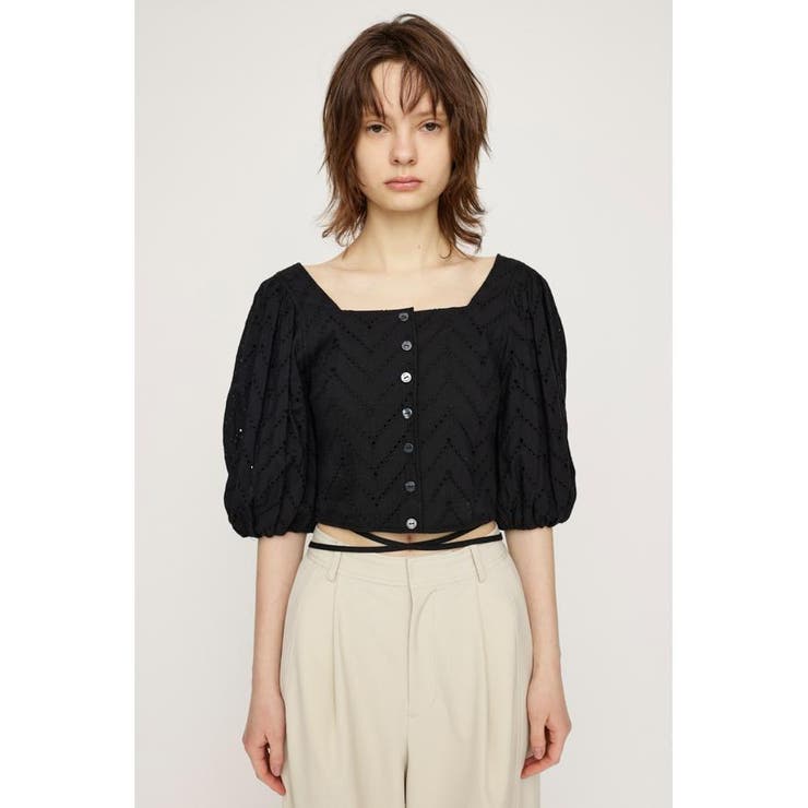 BLK | FRONT BUTTON LACE PUFF トップス | SLY OUTLET